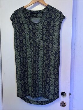 Anthropologie Olive Green Snake-Print Mini Dress
